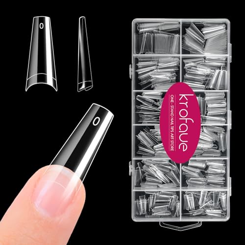 Arofaue 600Pcs Half-Cover Coffin Nail Tips - Clear