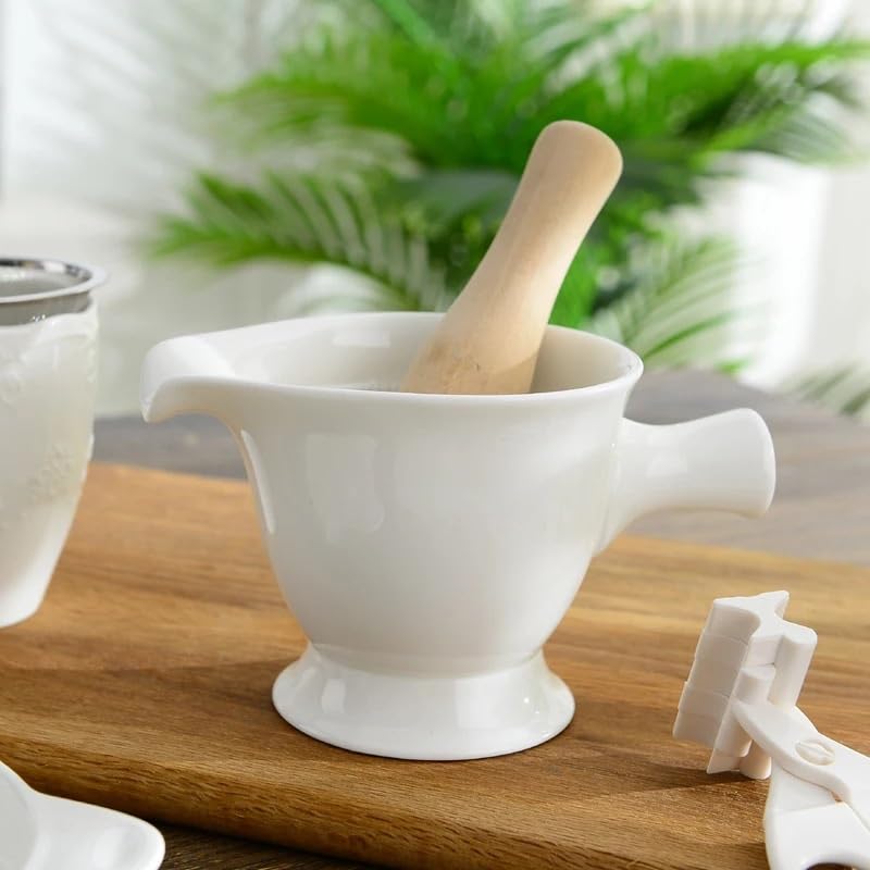 Porcelain Grinder, Ceramic Mortar and Pestle for Fruit and Vegetable Spice, Salad Food and