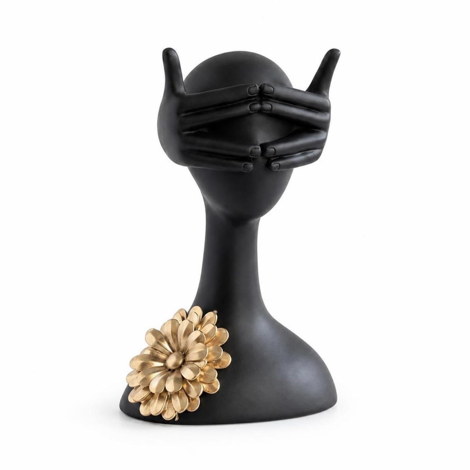 Escultura de Resina Estatua Figura Adorno Bustos Arte Moderno Mate con Detalle Dorado Manos en el Rostro Aportan Adecuada para Sala Recibidor, Arte Abstracto, No Ve