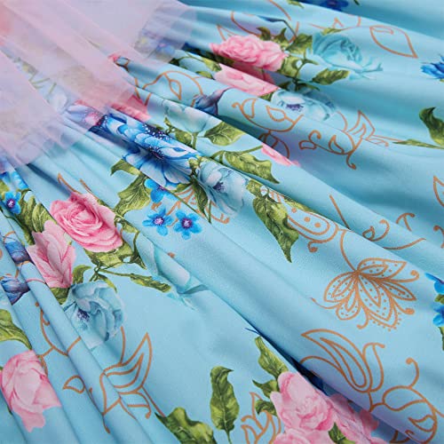 Pettigirl Girls Children Summer Light Blue Floral Tulle Sleeveless Casual Clothes Kids Stylish Fancy Party Dresses4