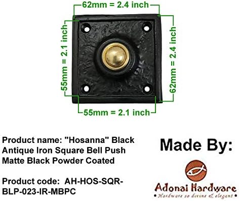 Adonai Hardware "Hosanna" Black Antique Iron Square Bell Push - Matte Black Powder Coated