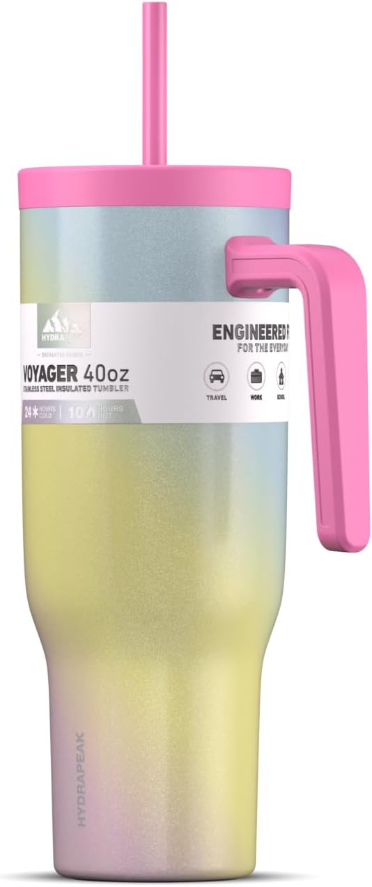 Hydrapeak Voyager 40 Oz Stainless Steel Tumbler with Handle, Insulated Water Bottle With Straw & Lid, Cupholder Friendly Reusable Travel Mug (Swirl) - Image 2