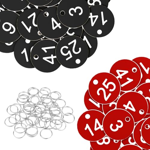 Flintronic Etiquetas Numeradas Número, Llaveros Numerados para Taquillas, Numeros Etiquetas de Plástico, para Taquillas Hoteles Pubs Spa para Identificación Guardarropa, 1-25 (Negro+Rojo)