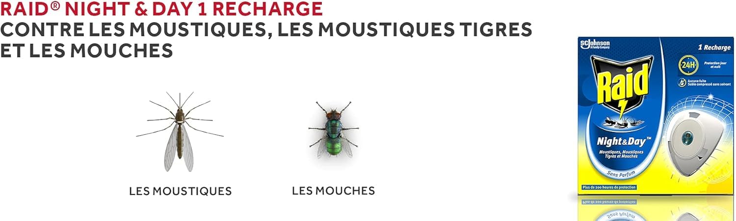 Raid Electrique Night&Day - Ricarica mosche zanzare, tigre, 240 ore, lotto di 3