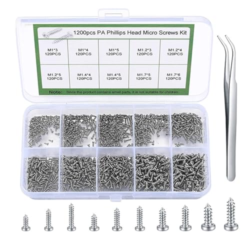 Tkxjry 1200 Pièces Petites Vis, Mini Vis Autotaraudeuse à Tête Ronde, Mini Vis Autotaraudeuses, Micro Vis à Tête Cylindrique, Pour Réparation Téléphones, Lunettes, Ordinateurs