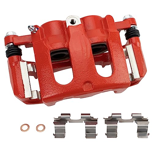 Image of TRQ Front Right Brake Caliper w /Bracket Performance Red Passenger Side | For 2011-2018 Ford Explorer 2009-2018 Flex 2010-2018 Taurus 2009-2012 Lincoln MKS MKT