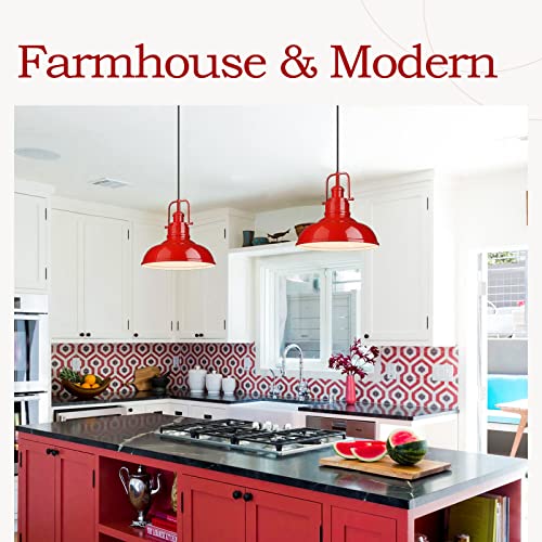 Image of zeyu 2 Pack Modern Pendant Lights, 11-Inch Kitchen Light Fixtures with Metal Dome Lampshade, Red Finish, 016-1-2PK RED