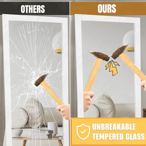 Image of ABOUT SPACE Cheval Mirror for Wall - 5 Feet Unbreakable Mirror for Bedroom | Full Length Tempered Glass with Stand Sturdy MDF Frame Vertical Display for Living Room, Bedroom - White
