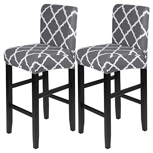 Image of SearchI Bar Stool Covers Set of 2, Stretch Washable Barstool Seat Covers, Counter Height Chair Covers for Kitchen Dining Room Cafe (Rhombus Grey)