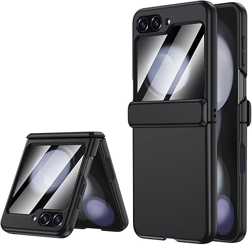 Funda para Samsung Galaxy Z-Flip-5 Protección completa de bisagra Funda delgada para teléfono para mujeres y hombres con protector de pantalla,