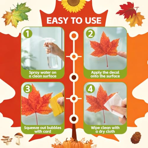 Image of Fall Window Clings 9 Sheets Thanksgiving Static Stickers for Glass Decor | Double-Sided Autumn Window Decals, Harvest Season Clings, Maple Leaves Pumpkins Decorations for Holiday Home Office Classroom