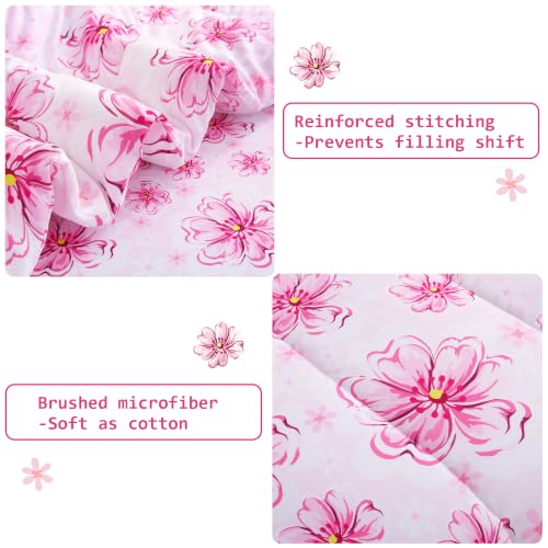 Image of lasoftan Floral Queen Comforter Set with Sheets, 7 piece Luxury Vintage Bedding, Soft Microfiber Bed in a Bag, Cozy Lightweight Bed Set, Pink Floral