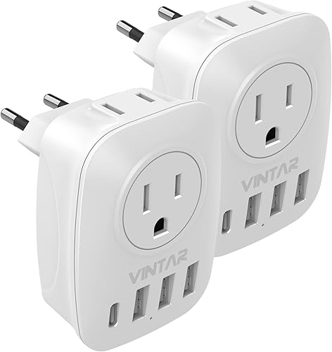 VINTAR - Adaptador de enchufe de viaje europeo, adaptador de corriente internacional con 2 tomacorrientes, 3 USB y 1 USB-C, esenciales de viaje 6 en VINTAR - Adaptador de enchufe de viaje europeo, adaptador de corriente internacional con 2 tomacorrientes, 3 USB y 1 USB-C, esenciales de viaje 6 en