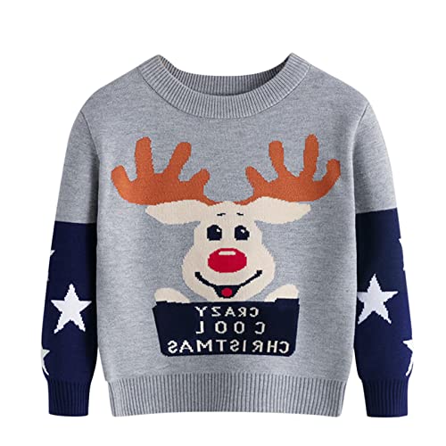 Baby Boys Girls Christmas Sweater Reindeer Print Long Sleeve Crewneck Pullover Top Winter Thermal Warm Tops