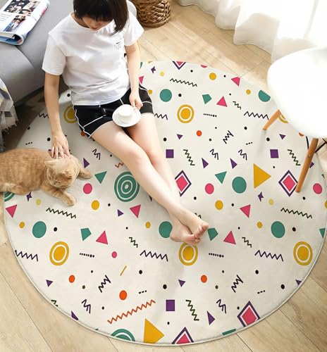 Tapis rond doux et lavable en machine blanc 160cm géométrique - 7
