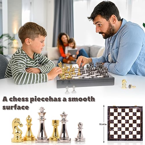 Set de Ajedrez de Metal con Tablero Mármol para Adultos miniatura 7