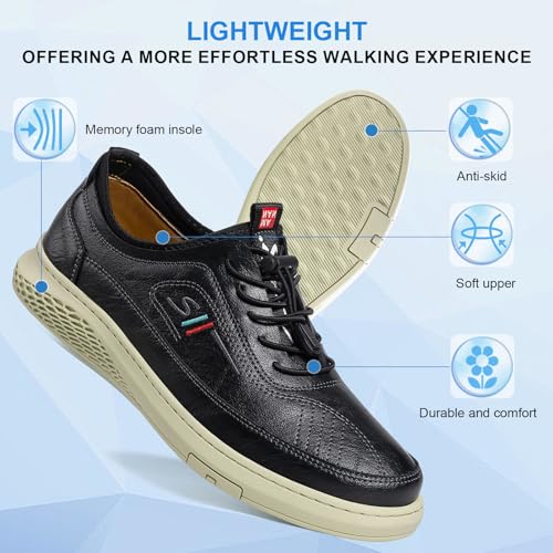 Moodeng Mens Dress Shoes Leather Causal Oxfords Lightweight Formal Business Oxfords Adjustable Lacing Derby Shoes Comfortable Walking Loafers3