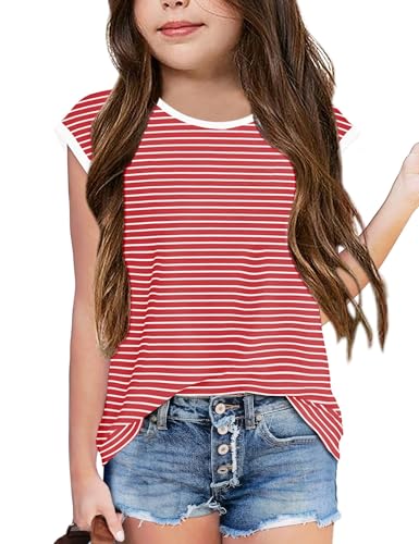 Vivitulip Girl’s Cap Sleeve Summer Tops Color Block Striped Loose Fit Kid’s Cami Shirts