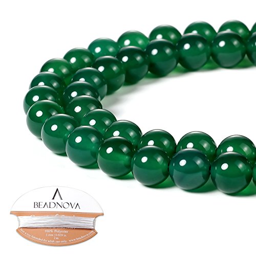 Image of BEADNOVA 8mm Natural Green Agate Gemstone Round Loose Beads for Jewelry Making (45-48pcs)
