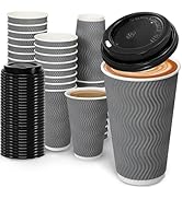 BYSNOW 100 Pack 16 oz Coffee Cups with Lids, Disposable Insulated Hot Cups To Go Paper Coffee Cup...