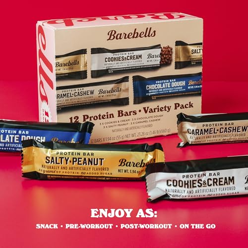 barebells protein bars variety pack - 12 count 19oz bars - protein snacks with 20g of high protein - chocolate protein bar with 1g of total sugars - perfect on the go protein snack amp breakfast bars