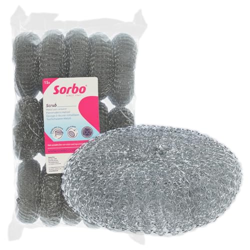 Sorbo Metall-Topfreiniger Besonders robuster und großer Metallschwamm entfernt hartnäckigen Schmutz geeignet für Töpfe Auflaufformen Grill sowie Barbecue 23g 15 Stück