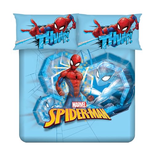 Image of Sassoon Marvel Spiderman Thwip Digital Printed 100% Cotton Bedsheet with 2 Pillow Covers in 300TC