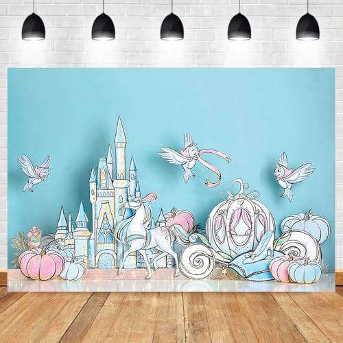 Aurolisa Cinderella Castle Birthday Photography Backdrop Cartoon Kids Girl Cake Smash Props Pumpkin Car Decor Baby Shower Background