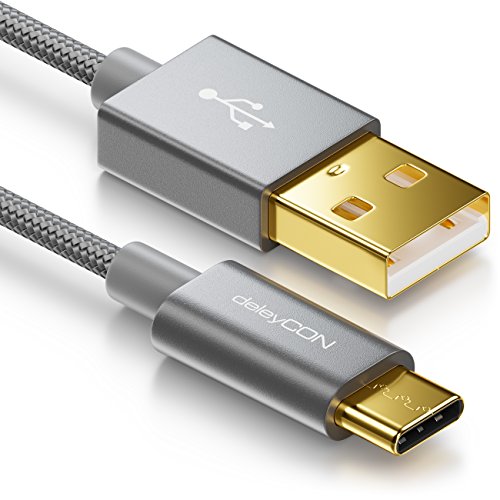deleyCON 1m USB-C Cable - Cable de Carga Cable de Datos - Nylon + Metal Plug - USB C a USB A -...