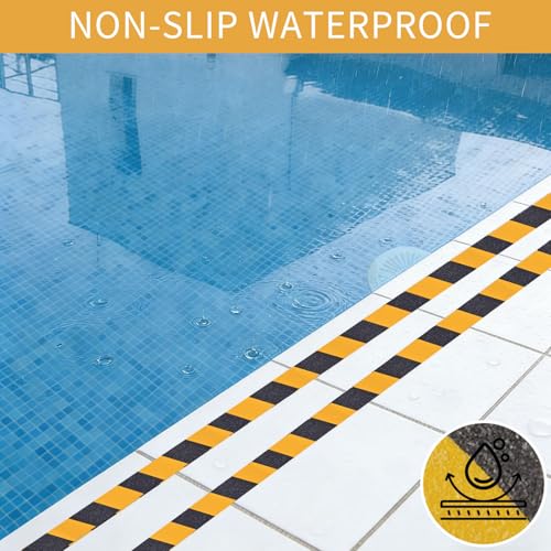 Image of Black & Yellow Anti-Slip Stair Treads Tape, 1 inch x35FT Heavy Duty Non-Skid Grip Tape for Indoor /Outdoor Steps, Bathroom & Pool - PVC Waterproof Safety Traction Tape
