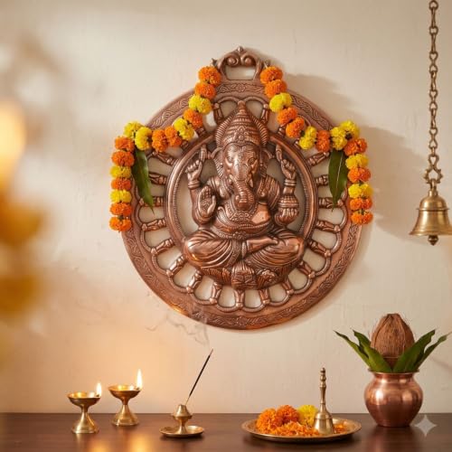 Image of Apka Mart The Online Shop Ganesha Round Wall Hanging | Metal Alloy Religious Wall Art for Pooja Room & Home Entrance | Diwali & Ganesh Chaturthi Gift - 17 Inch (46 cm)