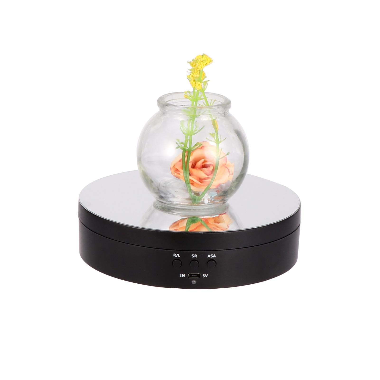 360° Rotating Display Stand, Automatic Mute Rotating Turntable 13.8cm Angle and Direction Adjustable Turntable for Theme Exhibition, Window Display, Product Display(black,mirror)