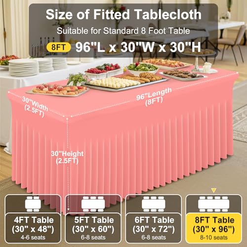 Image of Smiry Spandex Elastic Fitted Table Cloth Skirt for 8FT Rectangle Table | Stretch Washable Table Cloth, Banquet Table Cover for Wedding, Party, Indoor & Trade Shows, (Coral Red, 96Lx30Wx30H)