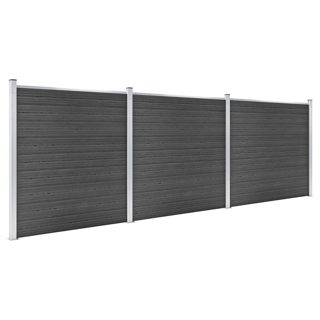 Zaunelement Set WPC Sichtschutzzaun Windschutzzaun Lamellenzaun Windschutz Sichtschutz Zaun Element Terrasse Garten 526x186 cm Schwarz