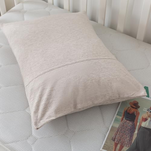 Image of Household Cotton Jersey Knit Pillowcases, Soft and Breathable Travel Pillow Cases with Envelope Closure, 13 inch x 18 inch 2 Pack (Pure Light Coffee)