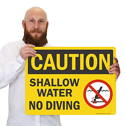 SmartSign 18 x 24 inch “Caution - Shallow Water, No Diving” Pool Sign with Symbol, Digitally Printed, 55 mil HDPE Plastic, Multicolor