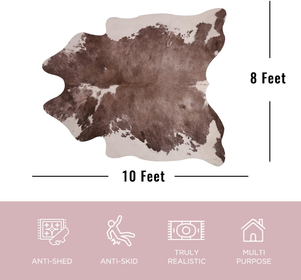 Tapis Vache Marron 2,4x3m Coffinsea - Style Ranch Western - Cuir Synthétique Antidérapant