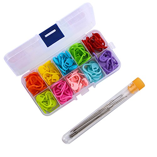 Maosifang 120 Locking Stitch Markers Knitting Counter and 9 Large-Eye Blunt Quilting Yarn Sewing Tapestry Darning Crafting Weaving Stringing Needles,3 Sizes