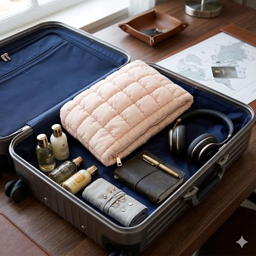 Image of Travel Makeup Pouch Set Toiletry Bag Cosmetic Organizer Bag for Women and Girls Toiletry Storage Kit Set of 3 (Pink Puffy)
