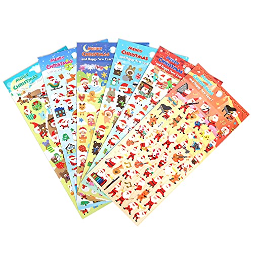 LEMESO Autocollant Noël, Kit de 6 Feuilles Gommettes Autocollantes Décoratif DIY Noël, Décoration Stickers pour Sac Cadeau Carte de Vœux Album Journal Papeterie, Stickers Enfant Scrapbooking Cadeau Cover