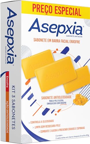Asepxia Sabonete de Enxofre em Barra para Pele Oleosa (3-Pacote)