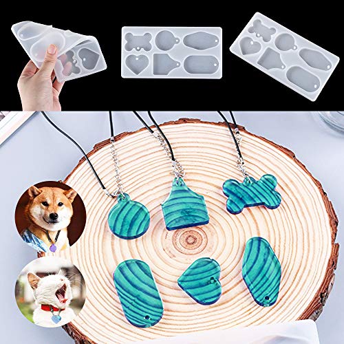 Nifocc DIY Hundemarke Schlüsselbund Silikonform Herzförmige Harz Epoxidform Oval Anhänger Harzformen mit Löchern für DIY Schmuck Basteln Handwerk - 6 Formen 1 Stk