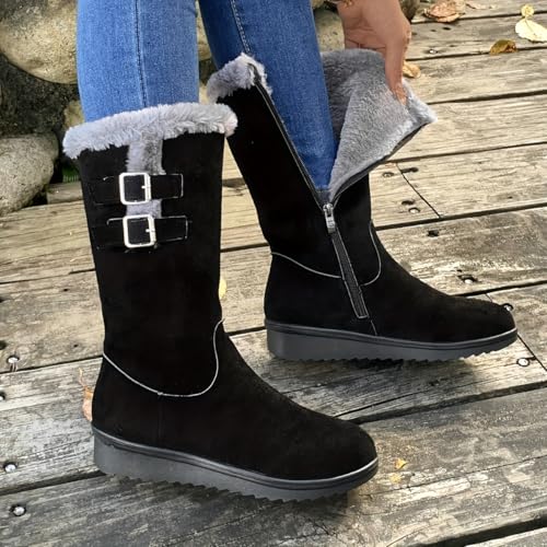 Winter large-size women's fleece-lined thick mid-calf snow boots - anti-slip, durable, warm, side-zip cotton shoes2
