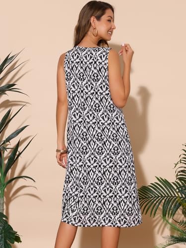 Image of Seta T Women's Summer Dresses Beach Casual Sleeveless Sundress Crewneck Print Loose Midi Tank Dress with Pockets