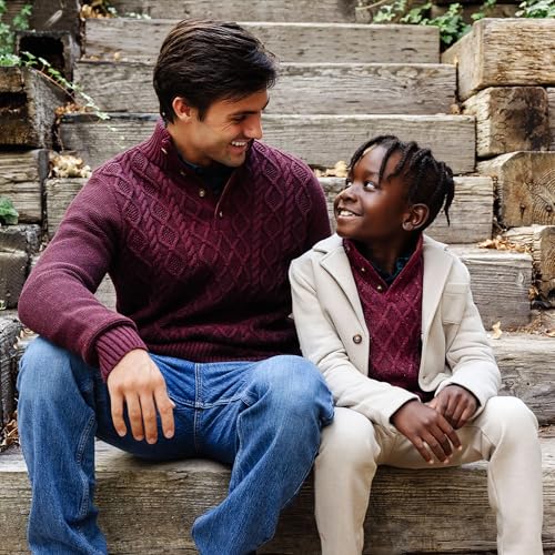 Image of Hope & Henry Baby Boys' Long Sleeve Mock Neck Cable Sweater with Flecks, 6-12 Months, Wine Fleck Cable
