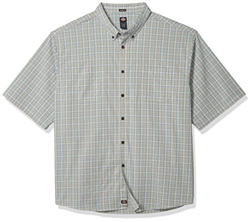 Dickies mens Dickies Men's Short Sleeve Flex Woven Relaxed Fit Work Utility Button Down Shirt, Quail Grey/Dusty Blue Plaid, XX-Large US