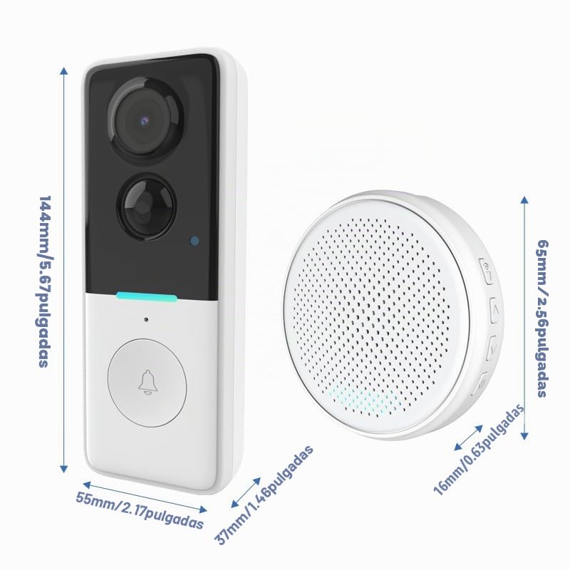 Timbre Videoportero Inalámbrico con Cámara, Timbre Videoportero WiFi Exterior Impermeable IP65 720P con Detección PIR Visión Nocturna Instalación Sencilla Compatible con Tuya Smart App, 2.4 GHz