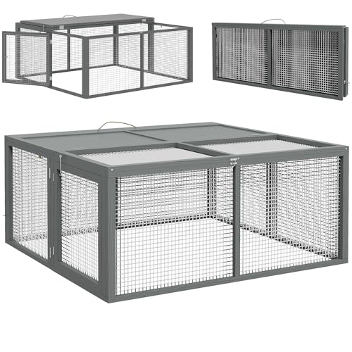 PawHut Enclos Lapin Extérieur Pliable avec Toit Ouvrant Total - Cage Lapin Intérieur Bois Robuste avec Poignée - Parc Lapin 1,15㎡ pour 2-3 Cochons d'Inde...