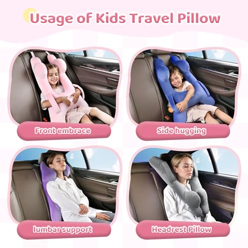 Image of FLORICH Kids Travel Pillow, Car Sleeping Travel Pillow for Kids, Washable H-Shaped Pillow for Adults and Children to Support Head and Body for Road Trips Pillow for Car (Light Pink)