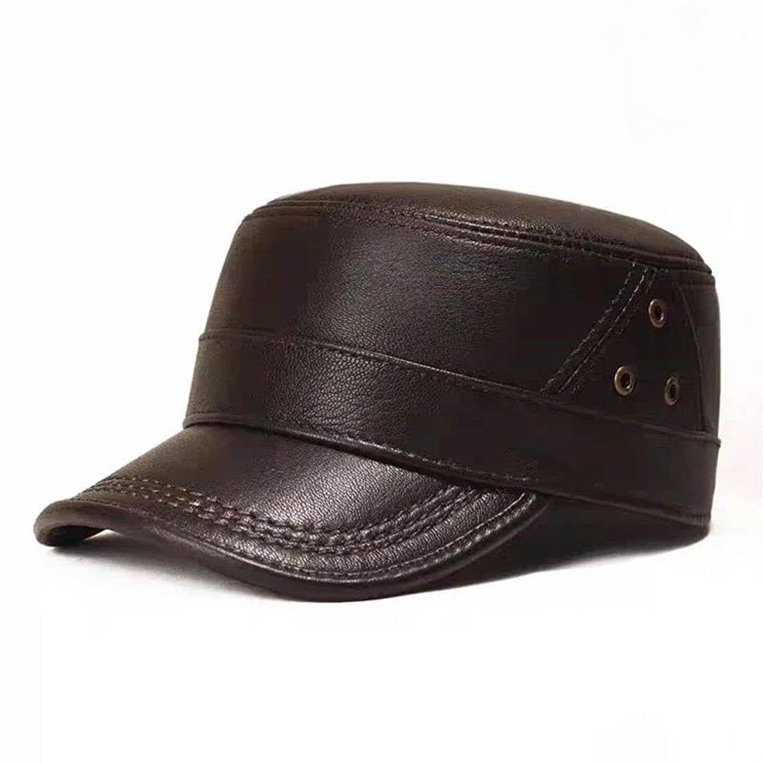 Męska skórzana płaska czapka elegancka męska czapka z daszkiem brytyjska vintage skóra bydlęca ciepła czapka regulowana